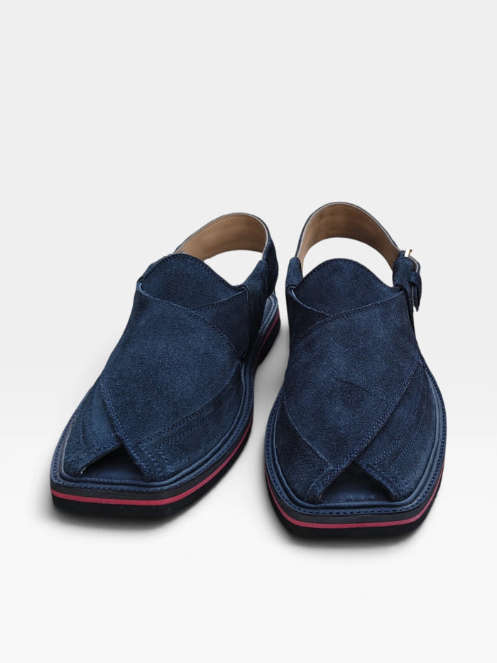 Harbour Dune navy blue suede Peshawari chappal for men, handmade by Baaz Leathers