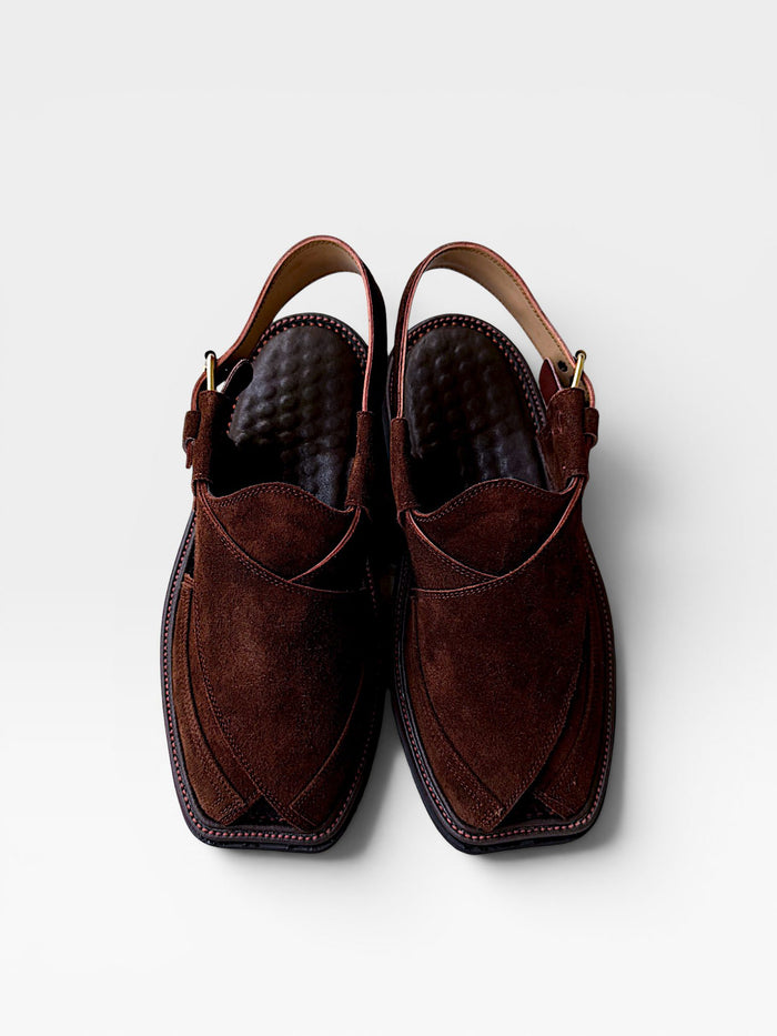 Coco Dune chocolate brown suede Peshawari chappal for men, handmade by Baaz Leathers