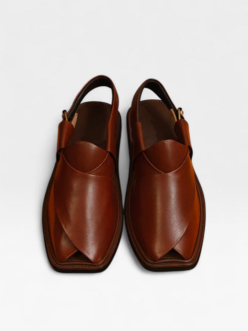 Brown Smart Zalmi peshawari chappal for men, handmade leather by Baaz