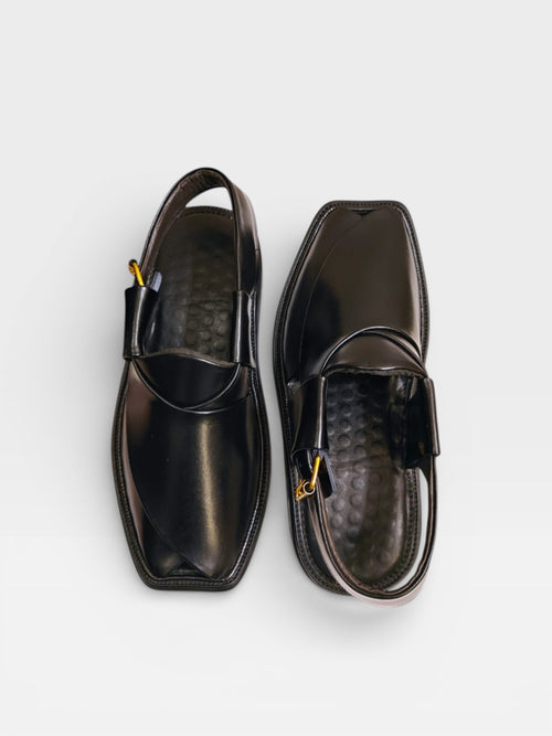Handmade black Smart Zalmi leather chappal for men, Pakistan