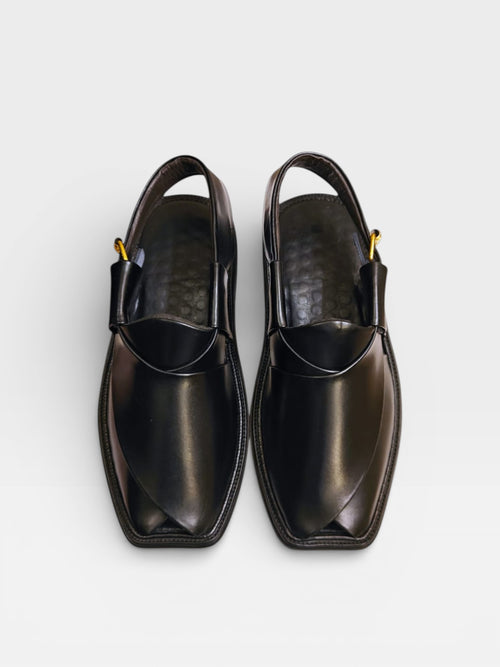 Black Smart Zalmi peshawari chappal for men, handmade leather by Baaz