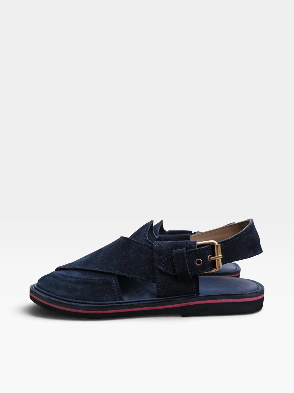 Navy suede Takidaar Peshawari chappal with medium rubber sole by Baaz Leathers