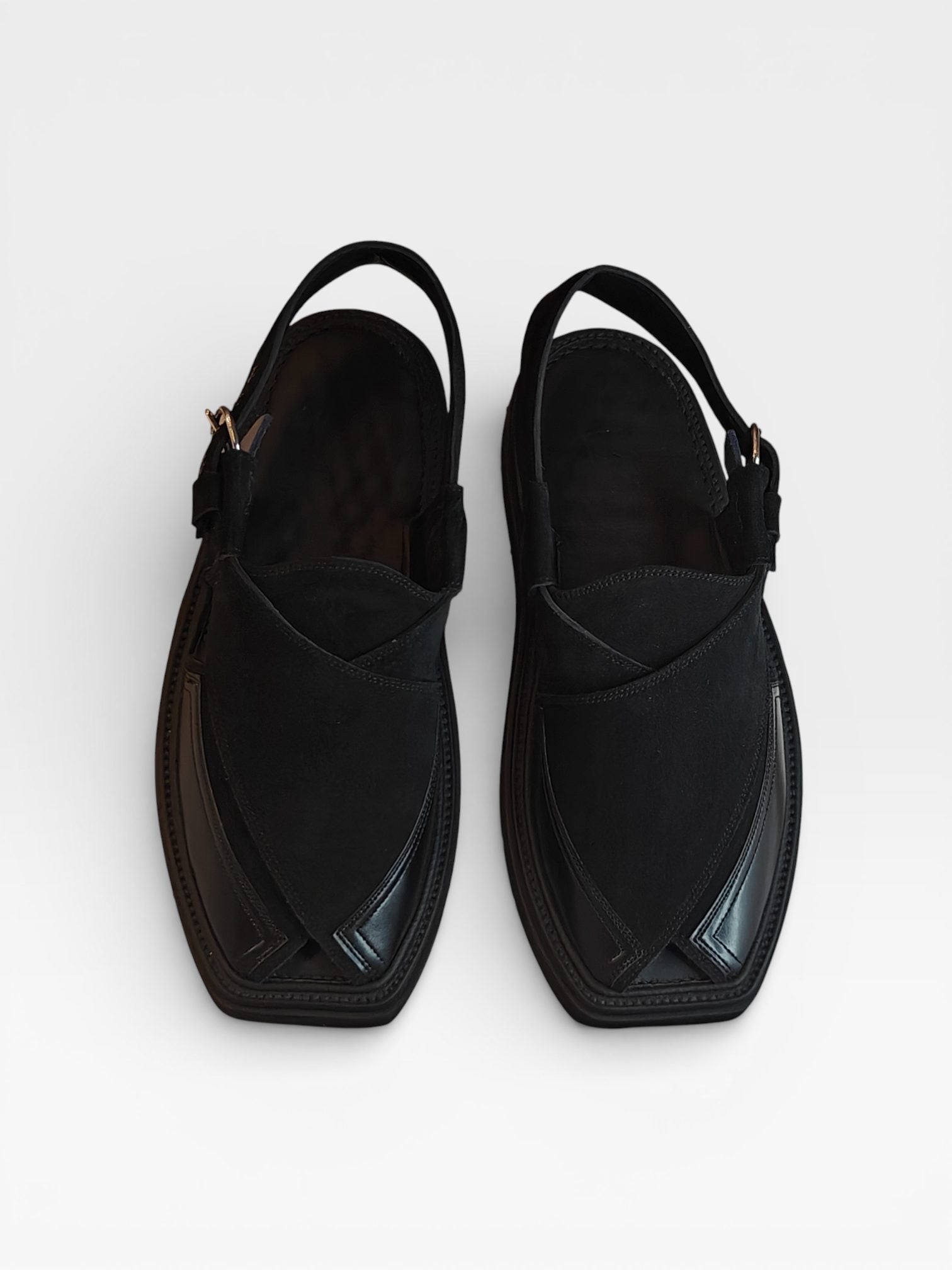 Black peshawari chappal for men, handmade leather by Baaz Leathers