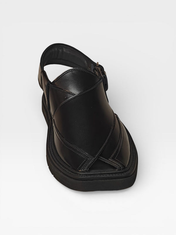 Handmade black leather peshawari chappal, men's big sizes Pakistan