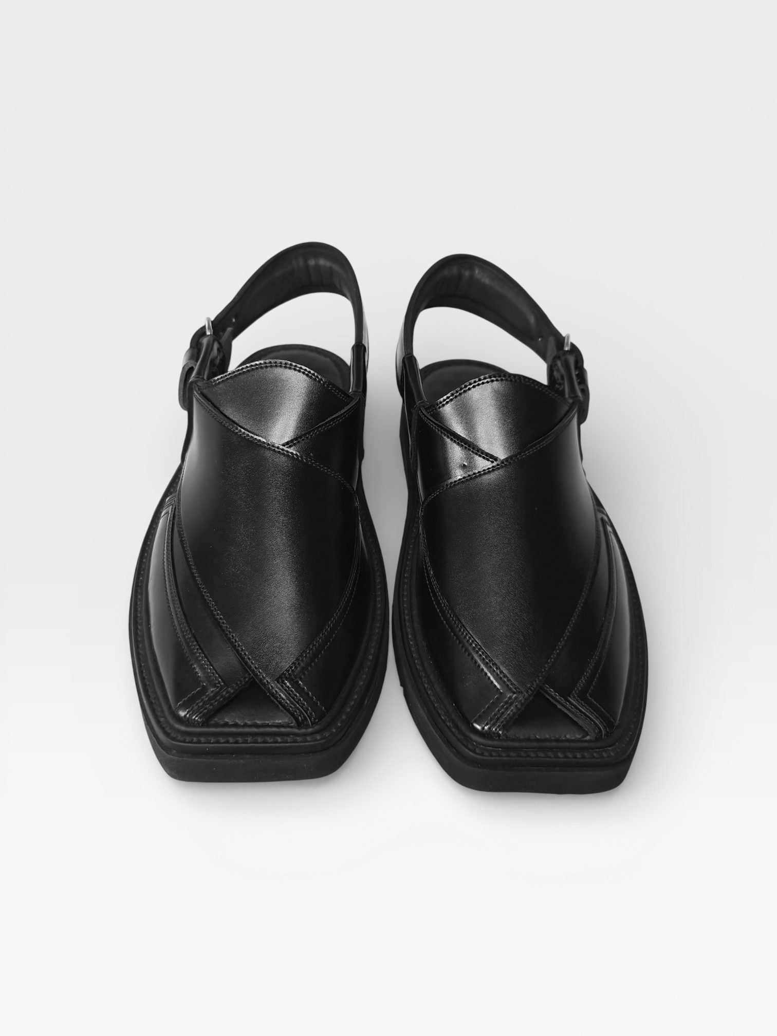 Black peshawari chappal for men, handmade leather by Baaz Leathers