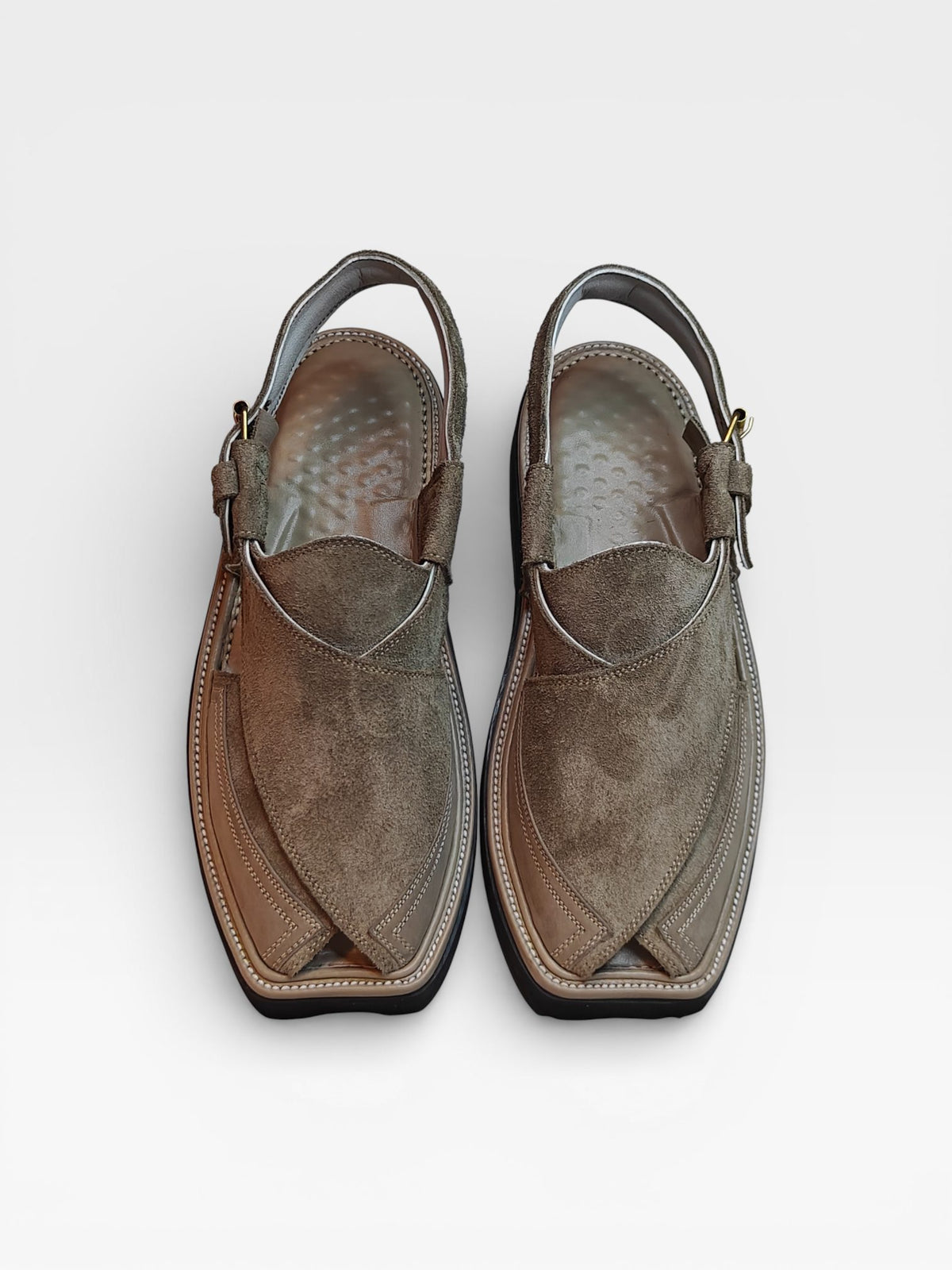 Autumn Dune beige cowhide suede Peshawari chappal by Baaz Leathers, also in large sizes 47 to 50