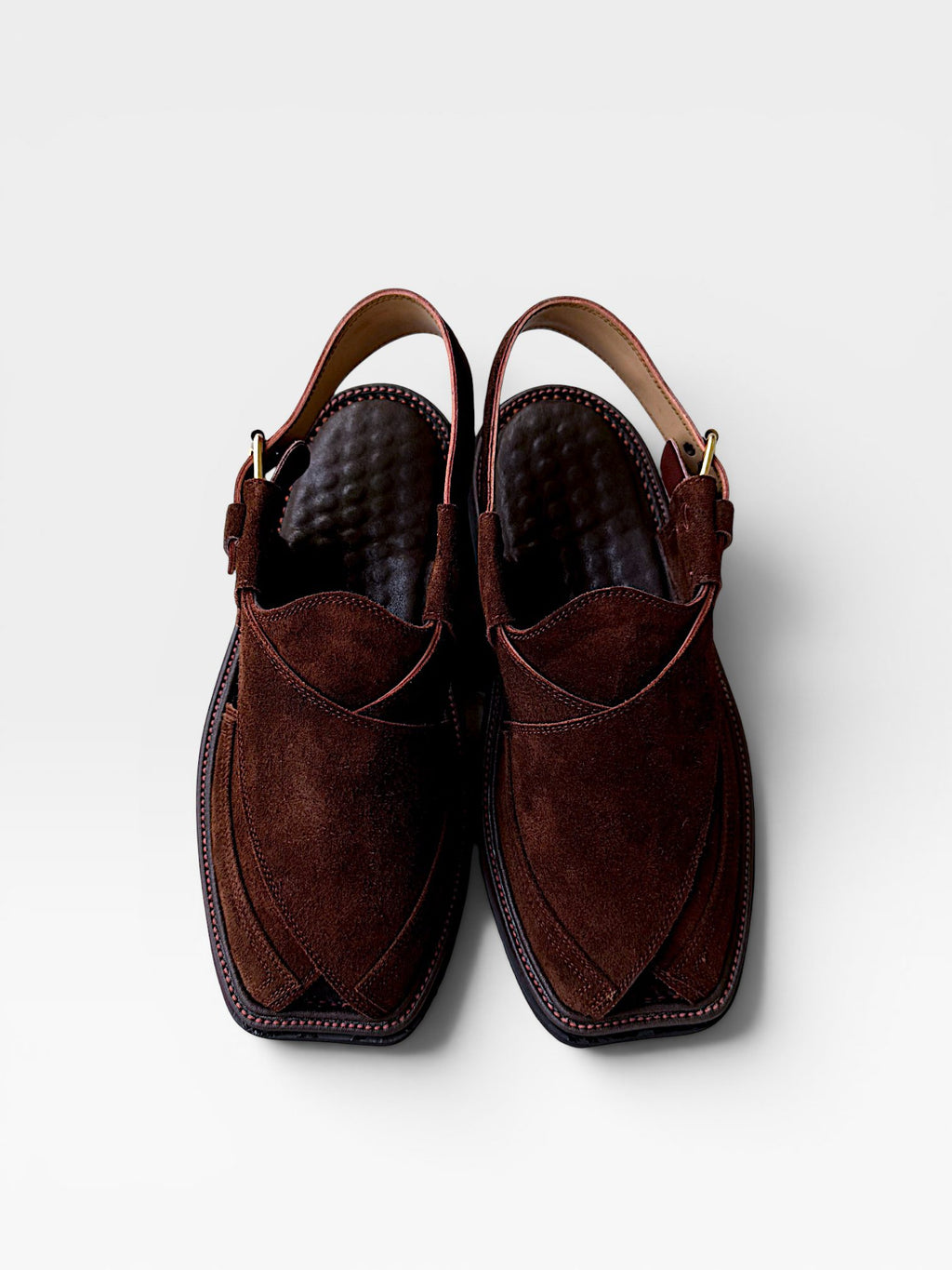 Chocolate brown suede men's chappal, handmade peshawari, Pakistan