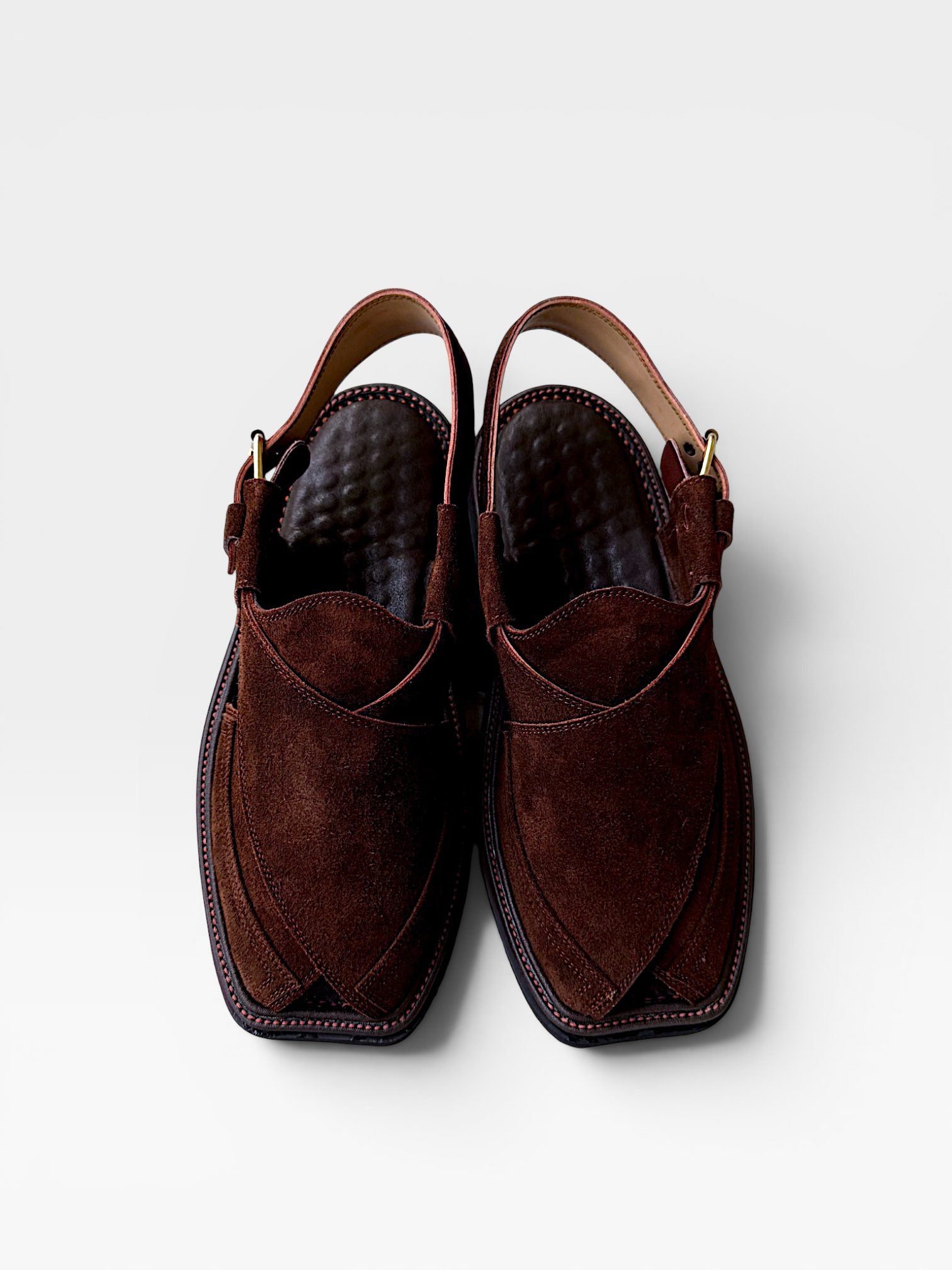 Chocolate brown suede men's chappal, handmade peshawari, Pakistan